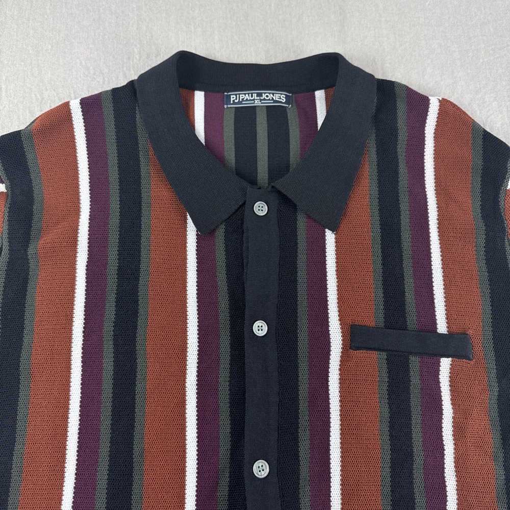PJ Paul Jones Button Up Shirt Sleeve Knit Sweatshirt Mens XL Striped Grandpa Top